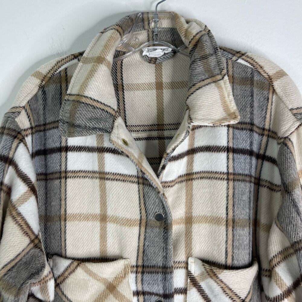For the Republic tan grey cream plaid cropped preppy lightweight jacket large - Picture 2 of 7